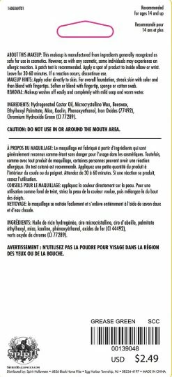 Spirit Halloween Green Grease Makeup -Halloween ACCESSORIES store 00139048 c