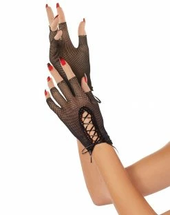 Spirit Halloween Lace Up Fishnet Gloves