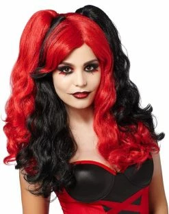 Spirit Halloween Red and Black Jester Wig