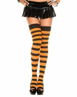 Spirit Halloween Black and Orange Stripe Thigh High