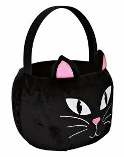 Spirit Halloween Plush Black Cat Treat Bucket -Halloween ACCESSORIES store 01259365 c