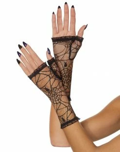 Spirit Halloween Black Fingerless Spider Web Gloves