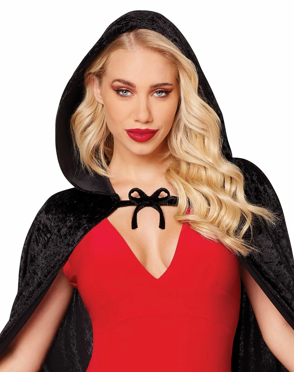 Spirit Halloween Black Velvet Hooded Womens Cape 3 Spirit Halloween Black Velvet Hooded Womens Cape - Image 3