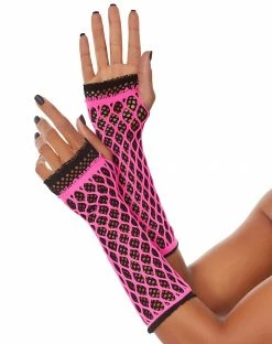 Spirit Halloween Pink and Black Fishnet Gloves
