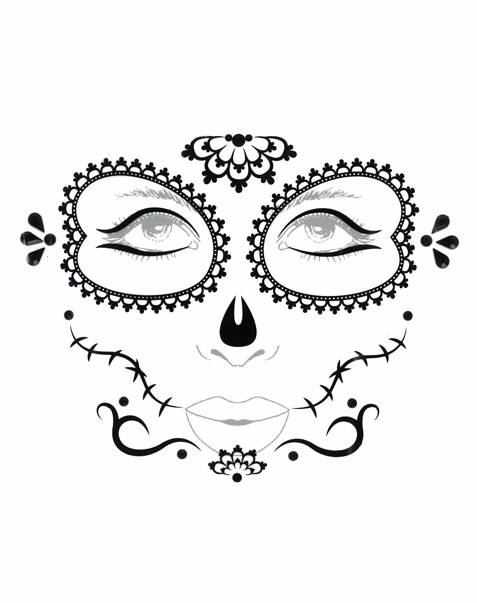 Spirit Halloween Black and White Sugar Skull Face Decal 1 Spirit Halloween Black and White Sugar Skull Face Decal