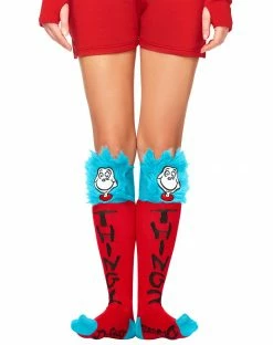 Spirit Halloween Thing 1 and 2 Faux Fur Socks - Dr. Seuss