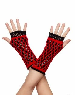 Spirit Halloween Black and Red Fishnet Gloves