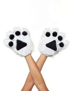 Spirit Halloween White Faux Fur Animal Paw Gloves