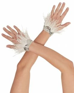 Spirit Halloween White Faux Feather Angel Gloves