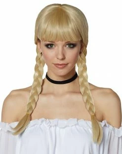 Spirit Halloween Blonde Braided Pigtail Wig with Bangs