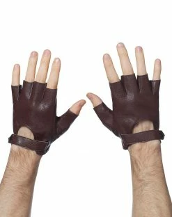 Spirit Halloween Brown Faux Leather Fingerless Gloves