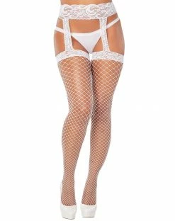 Spirit Halloween White Lace Top Fishnet Garter Tights