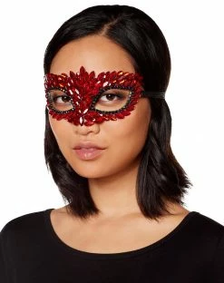 Spirit Halloween Red Rhinestone Eye Half Mask -Halloween ACCESSORIES store 01408152 c