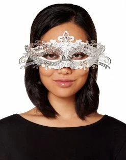 Spirit Halloween White and Silver Filigree Eye Half Mask