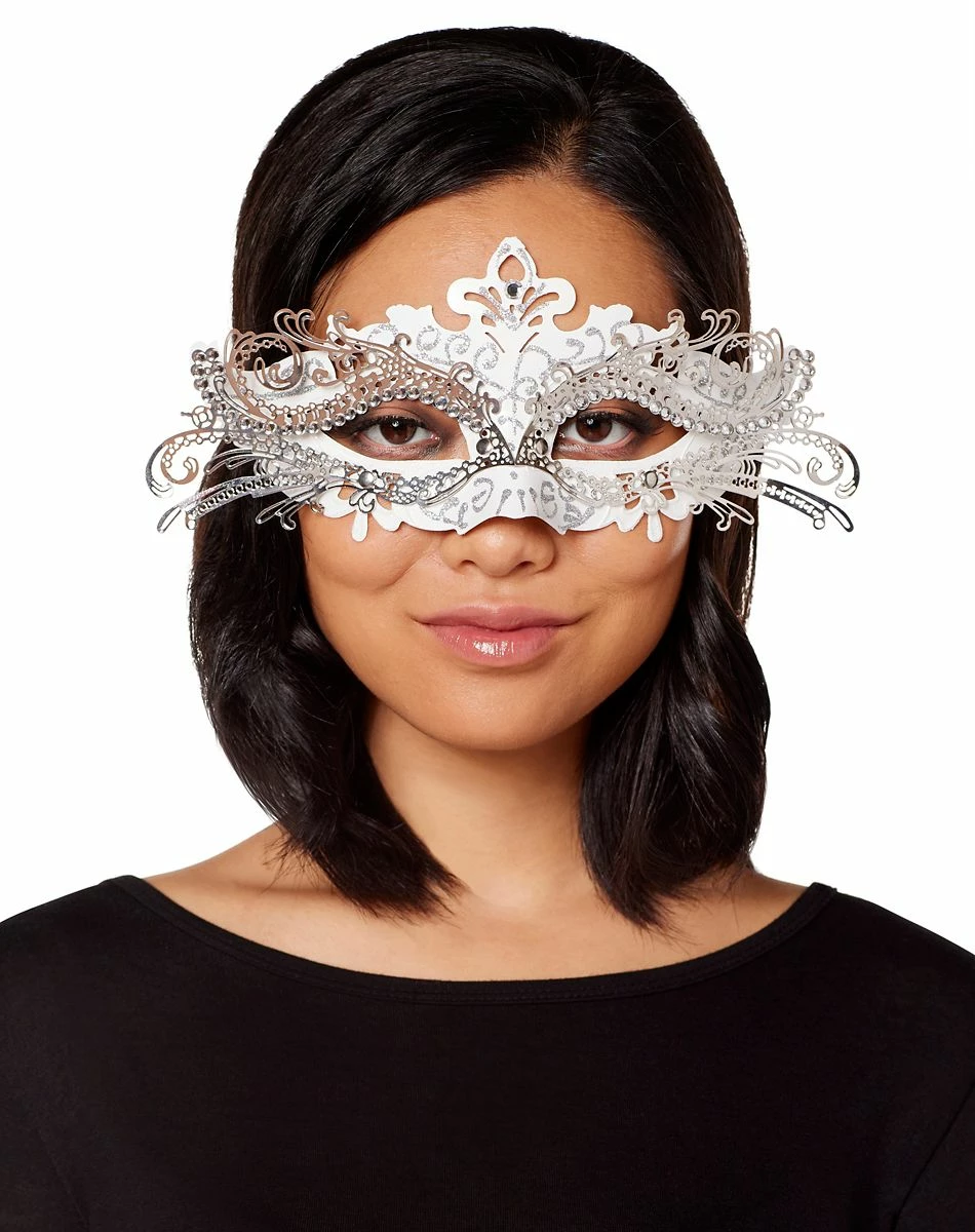 Spirit Halloween White and Silver Filigree Eye Half Mask 1 Spirit Halloween White and Silver Filigree Eye Half Mask