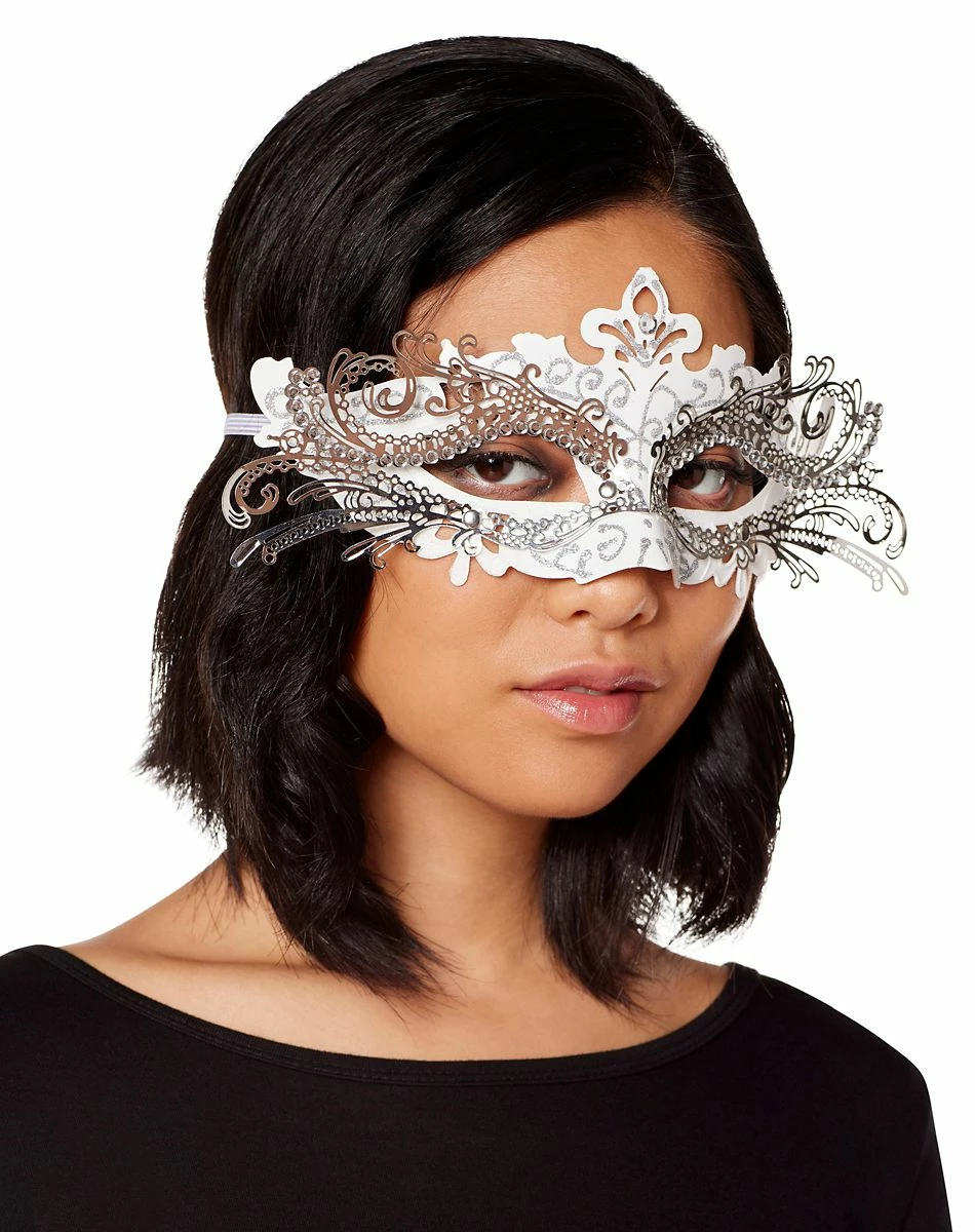 Spirit Halloween White and Silver Filigree Eye Half Mask 2 Spirit Halloween White and Silver Filigree Eye Half Mask - Image 2