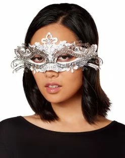 Spirit Halloween White and Silver Filigree Eye Half Mask 5 Spirit Halloween White and Silver Filigree Eye Half Mask -Halloween ACCESSORIES store 01408160 c