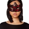 Spirit Halloween Red and Black Lace Sequin Eye Half Mask