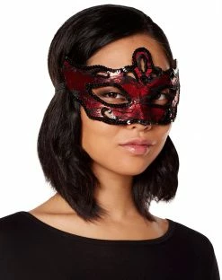 Spirit Halloween Red and Black Lace Sequin Eye Half Mask -Halloween ACCESSORIES store 01408558 b