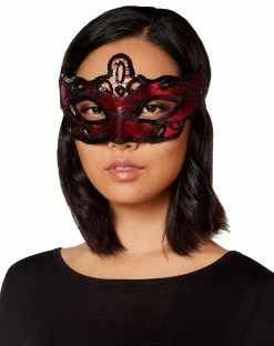 Spirit Halloween Red and Black Lace Sequin Eye Half Mask -Halloween ACCESSORIES store 01408558 c