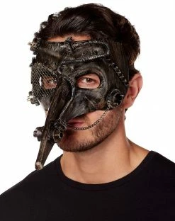 Spirit Halloween Silver Steampunk Plague Doctor Half Mask -Halloween ACCESSORIES store 01411875 c