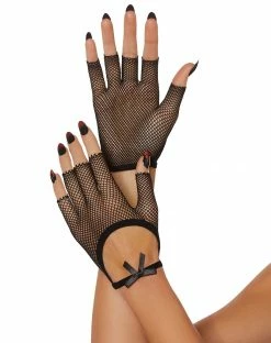 Spirit Halloween Black Bow Fishnet Gloves