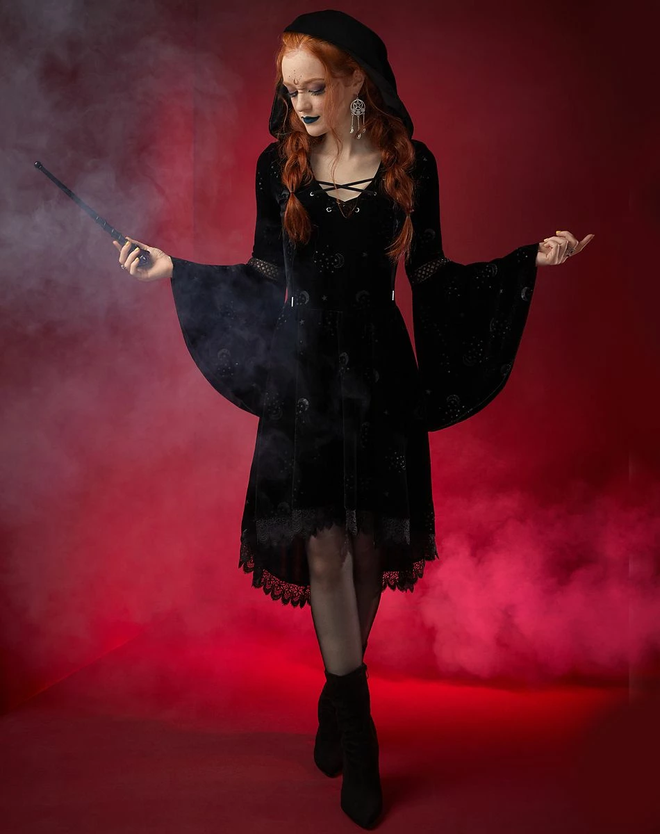 Spirit Halloween Celestial Coven Hooded Velvet Dress 3 Spirit Halloween Celestial Coven Hooded Velvet Dress - Image 3