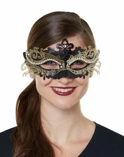 Spirit Halloween Black and Gold Intricate Half Mask