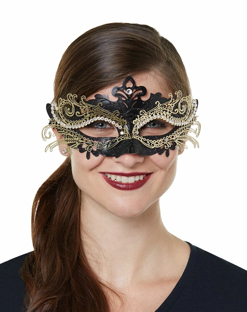 Spirit Halloween Black and Gold Intricate Half Mask 1 Spirit Halloween Black and Gold Intricate Half Mask
