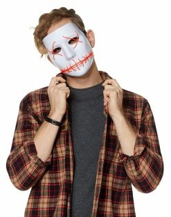 Spirit Halloween White and Red EL Wire Half Mask