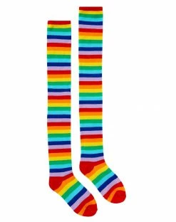 Spirit Halloween Rainbow Striped Thigh High Socks