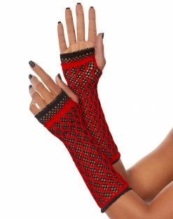 Spirit Halloween Red and Black Fishnet Arm Warmers