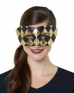 Spirit Halloween Black and Gold Checkered Mask