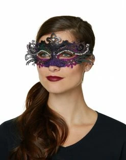 Spirit Halloween Purple Rhinestone Intricate Eye Half Mask -Halloween ACCESSORIES store 01465491 b
