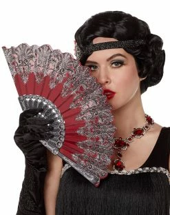 Spirit Halloween '20s Burgundy Printed Hand Fan