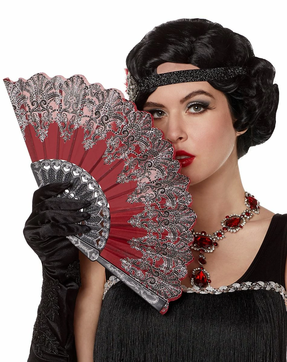 Spirit Halloween '20s Burgundy Printed Hand Fan 1 Spirit Halloween '20s Burgundy Printed Hand Fan
