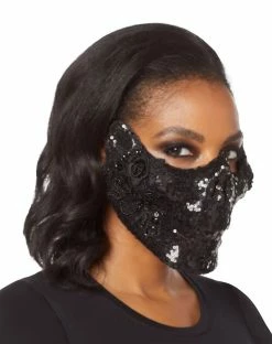 Spirit Halloween Black Skeleton Sequin Half Mask -Halloween ACCESSORIES store 01473255 c