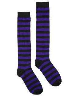 Spirit Halloween Black and Purple Striped Knee High Socks
