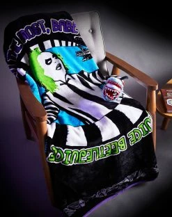 Spirit Halloween Reversible Beetlejuice Fleece Blanket -Halloween ACCESSORIES store 01488022 e