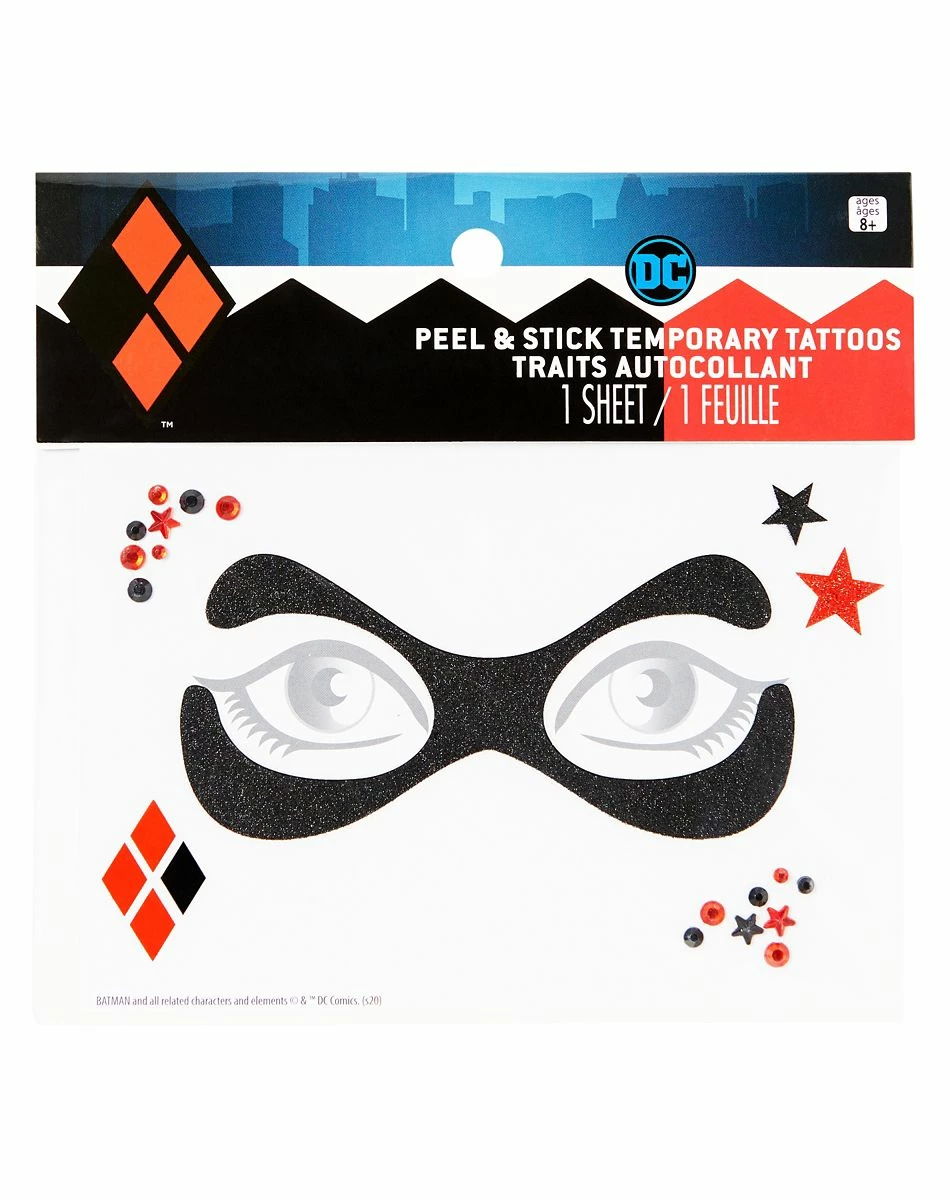 Spirit Halloween Harley Quinn Peel and Stick Face Tattoo Decals - DC Comics 3 Spirit Halloween Harley Quinn Peel and Stick Face Tattoo Decals - DC Comics - Image 3