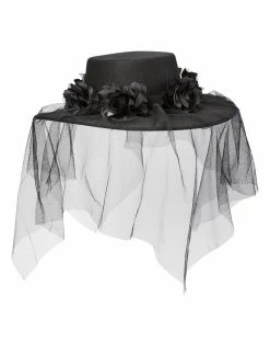 Spirit Halloween Black Veiled Day of the Dead Flower Hat