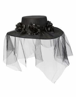 Spirit Halloween Black Veiled Day of the Dead Flower Hat -Halloween ACCESSORIES store 01507011 c