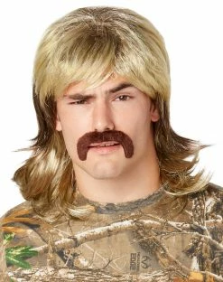 Spirit Halloween Blond Mullet Wig With Mustache