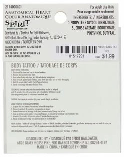 Spirit Halloween Heart Flower Temporary Tattoo -Halloween ACCESSORIES store 01517291 c