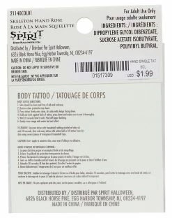 Spirit Halloween Skeleton Rose Temporary Tattoo -Halloween ACCESSORIES store 01517309 c