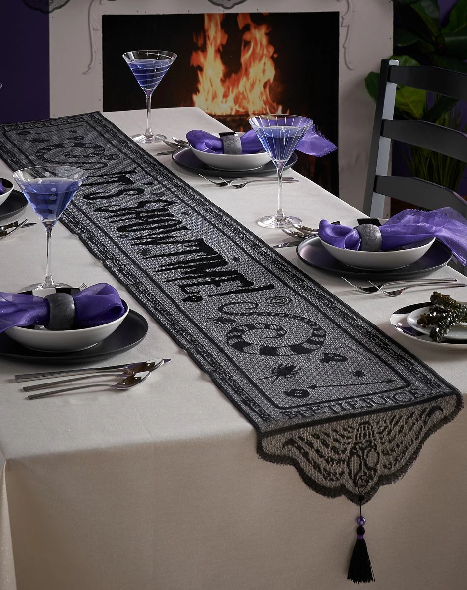 Spirit Halloween It’s Showtime Lace Table Runner - Beetlejuice 1 Spirit Halloween It’s Showtime Lace Table Runner - Beetlejuice