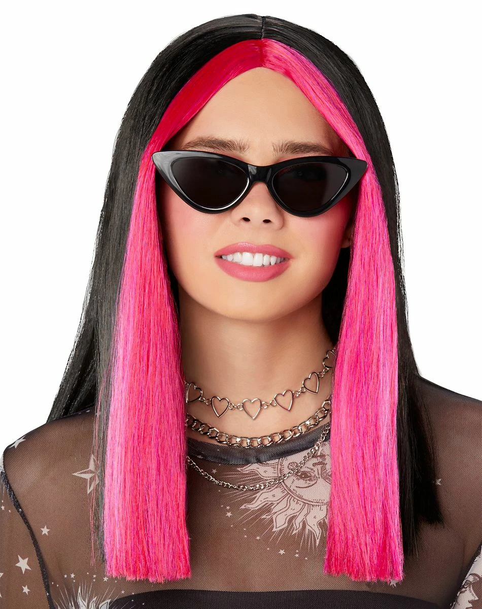 Spirit Halloween Pink and Black Money Piece Wig 1 Spirit Halloween Pink and Black Money Piece Wig