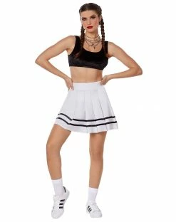 Spirit Halloween White Striped Pleated Cheerleader Skirt -Halloween ACCESSORIES store 01522218 c