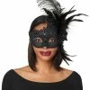Spirit Halloween Black Sparkle Feather Eye Mask