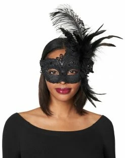 Spirit Halloween Black Sparkle Feather Eye Mask